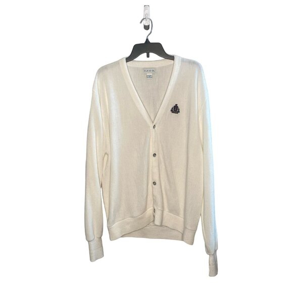 Vintage IZOD Cardigan Button Up Men’s Size XL White Preppy Made in USA Logo - Picture 1 of 8